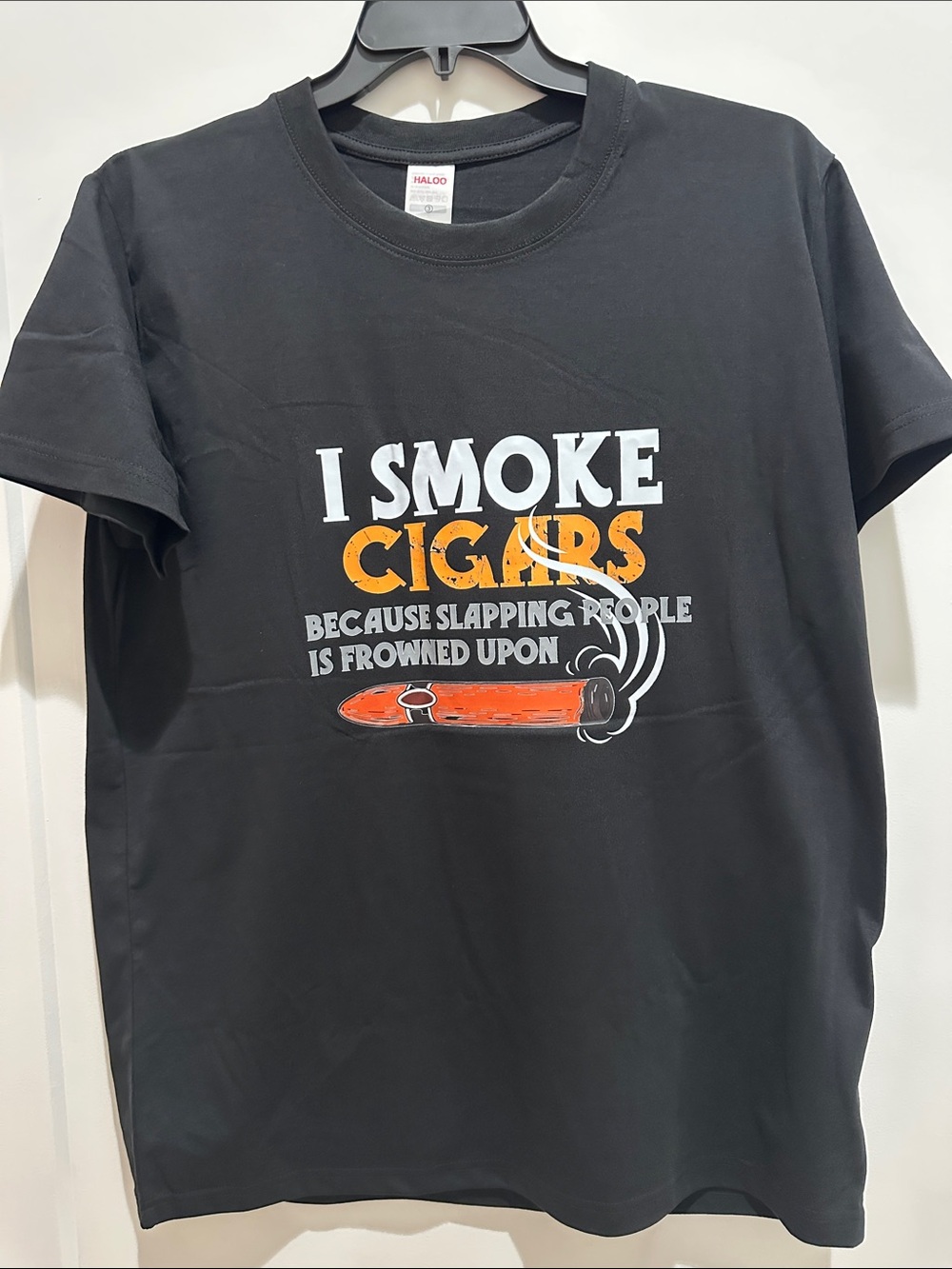 Halo Black Short-Sleeve Tee with Orange & White Cigar Graphic